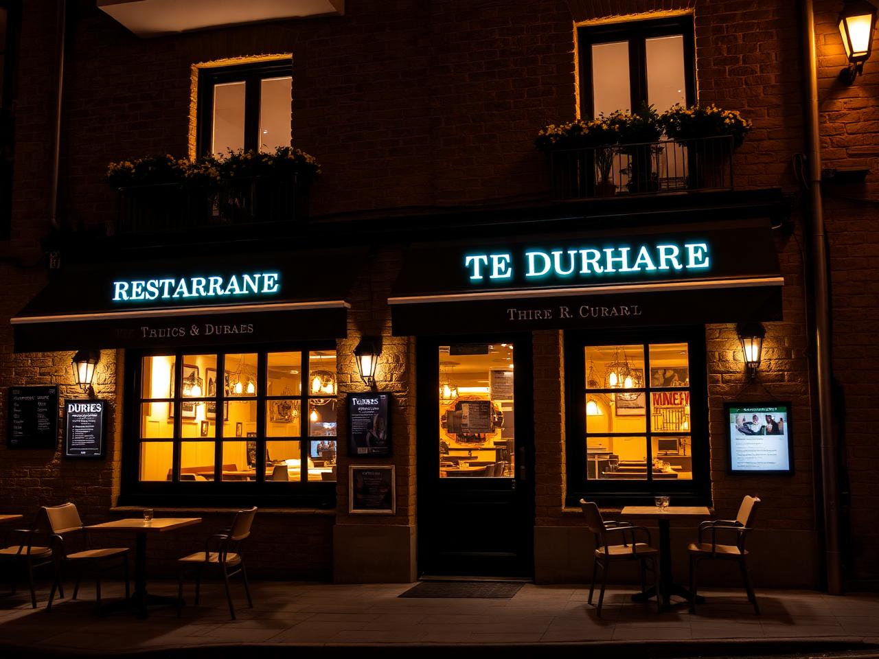 Restaurant exterior at night