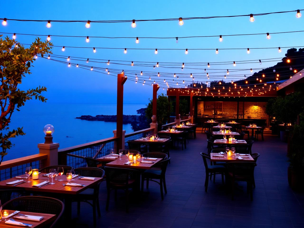 Outdoor terrace at dusk